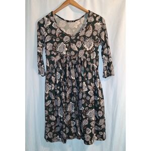 Annabelle Women's Green Floral Print 3/4 Sleeve Gathered Waist Mini Dress Size M